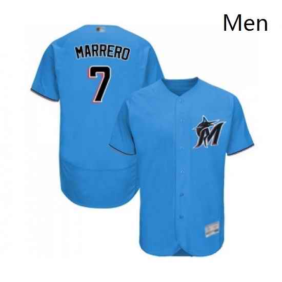 Mens Miami Marlins 7 Deven Marrero Blue Alternate Flex Base Authentic Collection Baseball Jersey